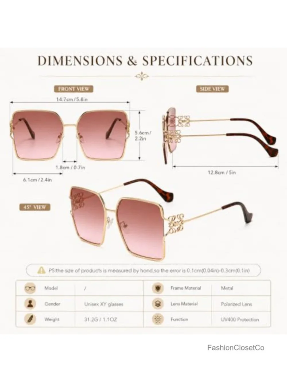Metal Floral Frame Polarized UV400 Square Oval Sunglasses Women